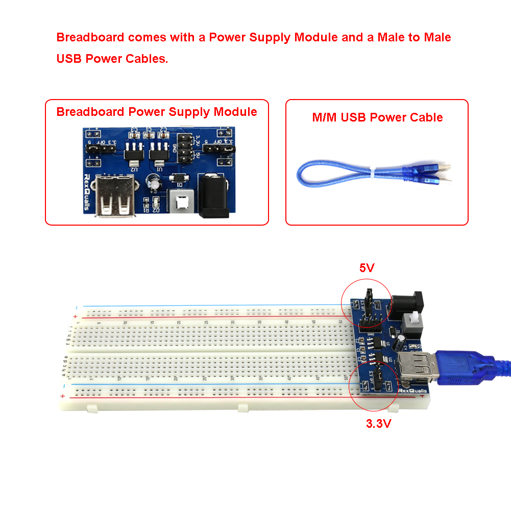 Electronics Component Basic Starter Kit w/830 tie-points Breadboard Power Supply 