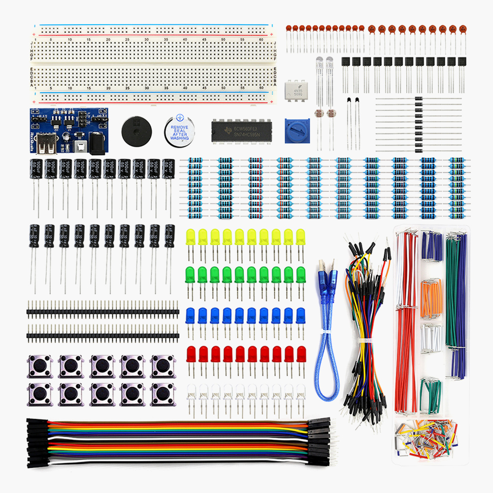 Electronics Component Fun Kit w/ Power Supply Module,Jumper Wire,Breadboard  for Arduino - Rexqualis Industries,Ingenious & fun DIY electronics and